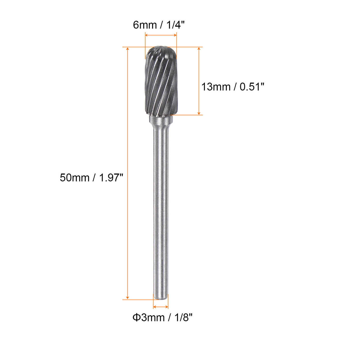 Harfington 10pcs 1/4" (6mm) Head 1/8" (3mm) Shank C-Shape Single Cut Carbide Rotary Burrs