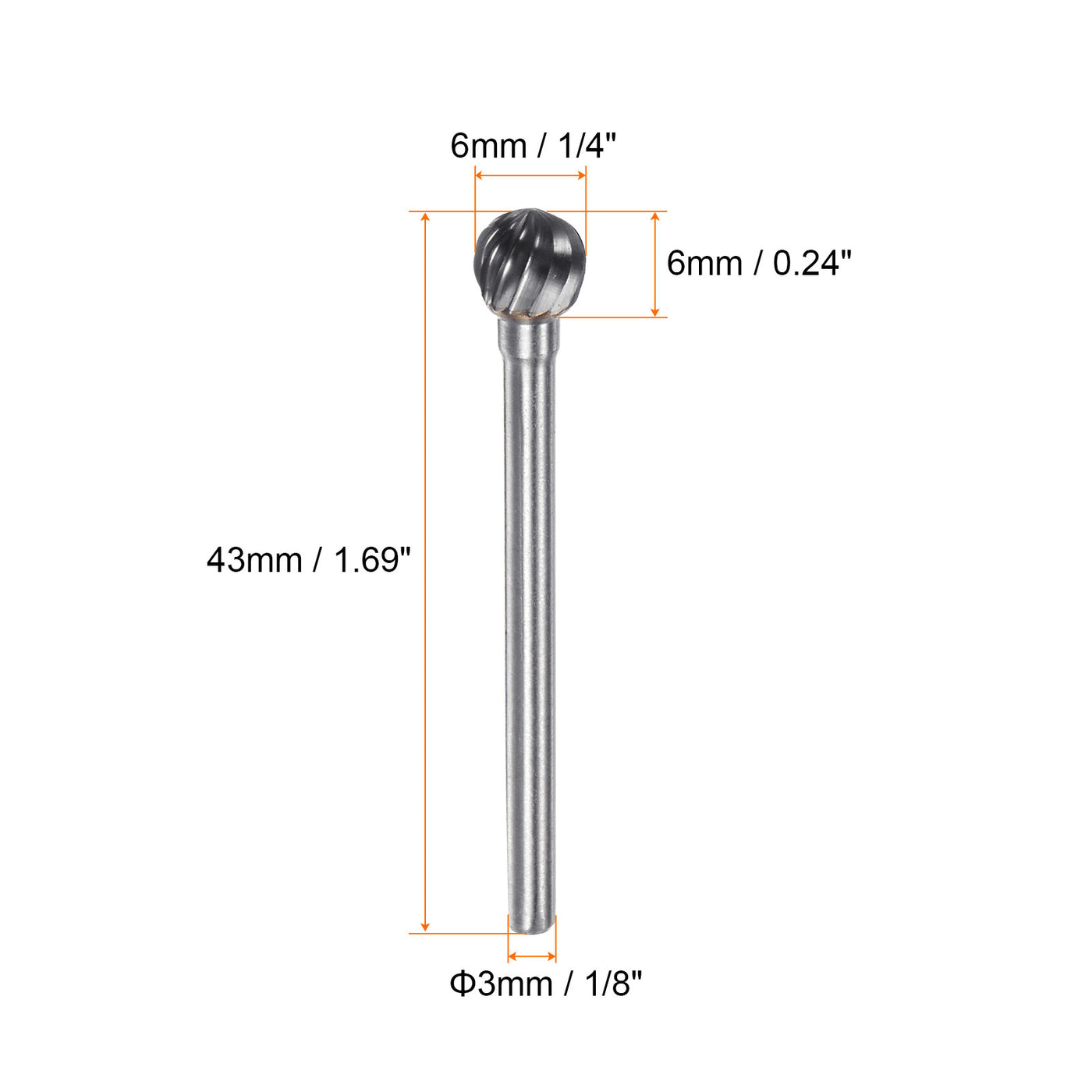 Harfington 10pcs 1/4" (6mm) Head 1/8" (3mm) Shank D-Shape Single Cut Carbide Rotary Burrs