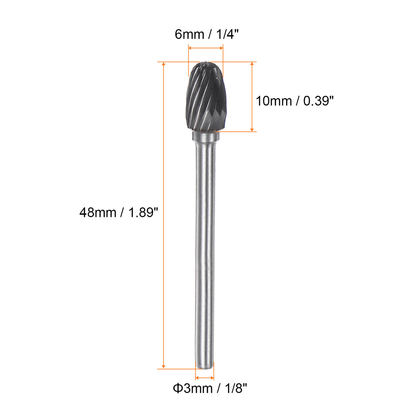 Harfington 10pcs 1/4" (6mm) Head 1/8" (3mm) Shank E-Shape Single Cut Carbide Rotary Burrs