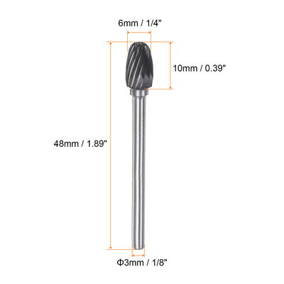 Harfington 10pcs 1/4" (6mm) Head 1/8" (3mm) Shank E-Shape Single Cut Carbide Rotary Burrs