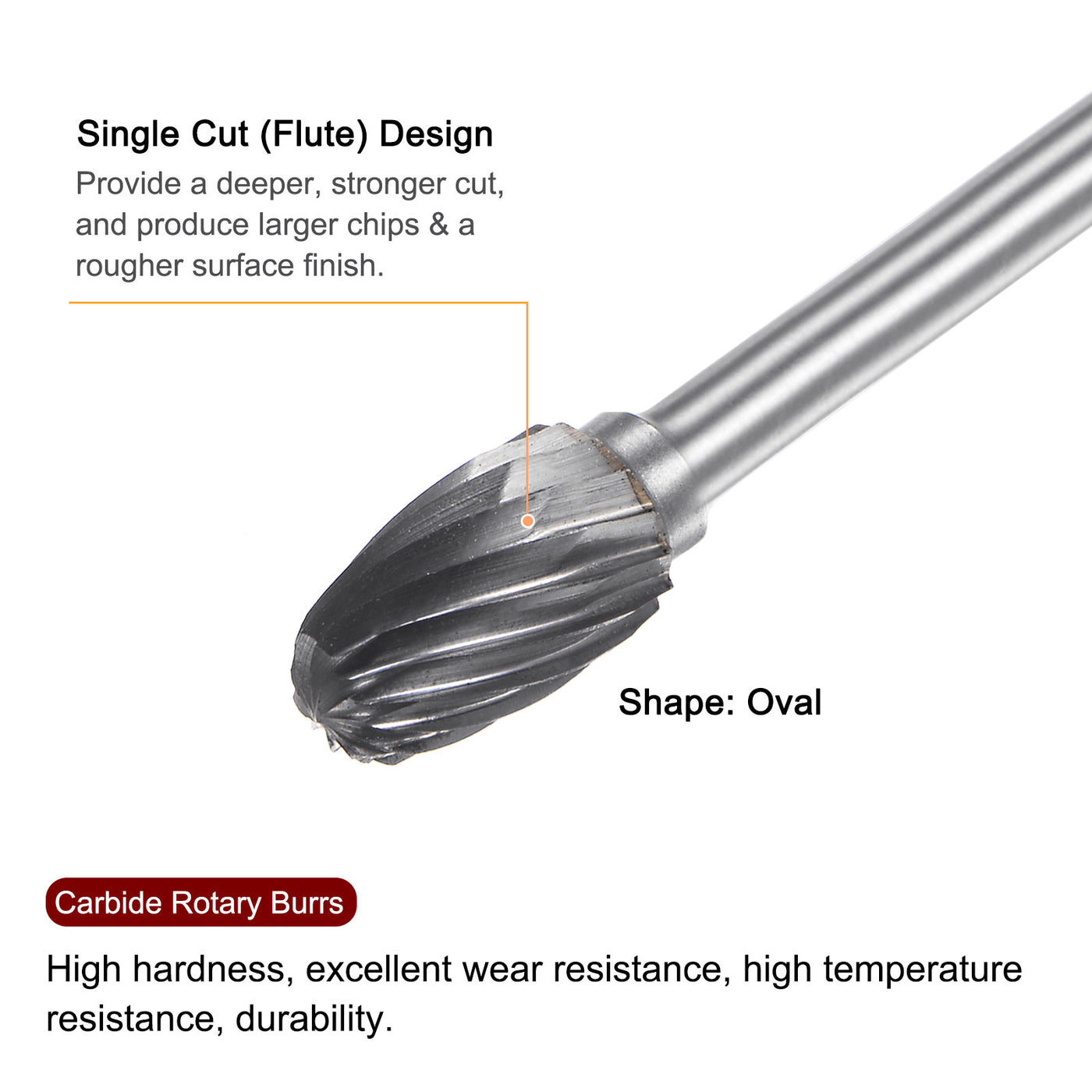 Harfington 10pcs 1/4" (6mm) Head 1/8" (3mm) Shank E-Shape Single Cut Carbide Rotary Burrs