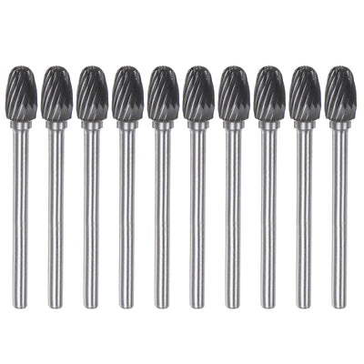 Harfington 10pcs 1/4" (6mm) Head 1/8" (3mm) Shank E-Shape Single Cut Carbide Rotary Burrs