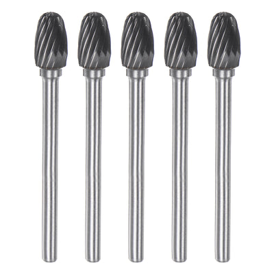 Harfington 5pcs 1/4" (6mm) Head 1/8" (3mm) Shank E-Shape Single Cut Carbide Rotary Burrs