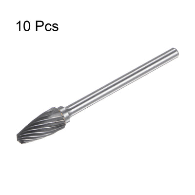 Harfington 10pcs 1/4" (6mm) Head 1/8" (3mm) Shank F-Shape Single Cut Carbide Rotary Burrs