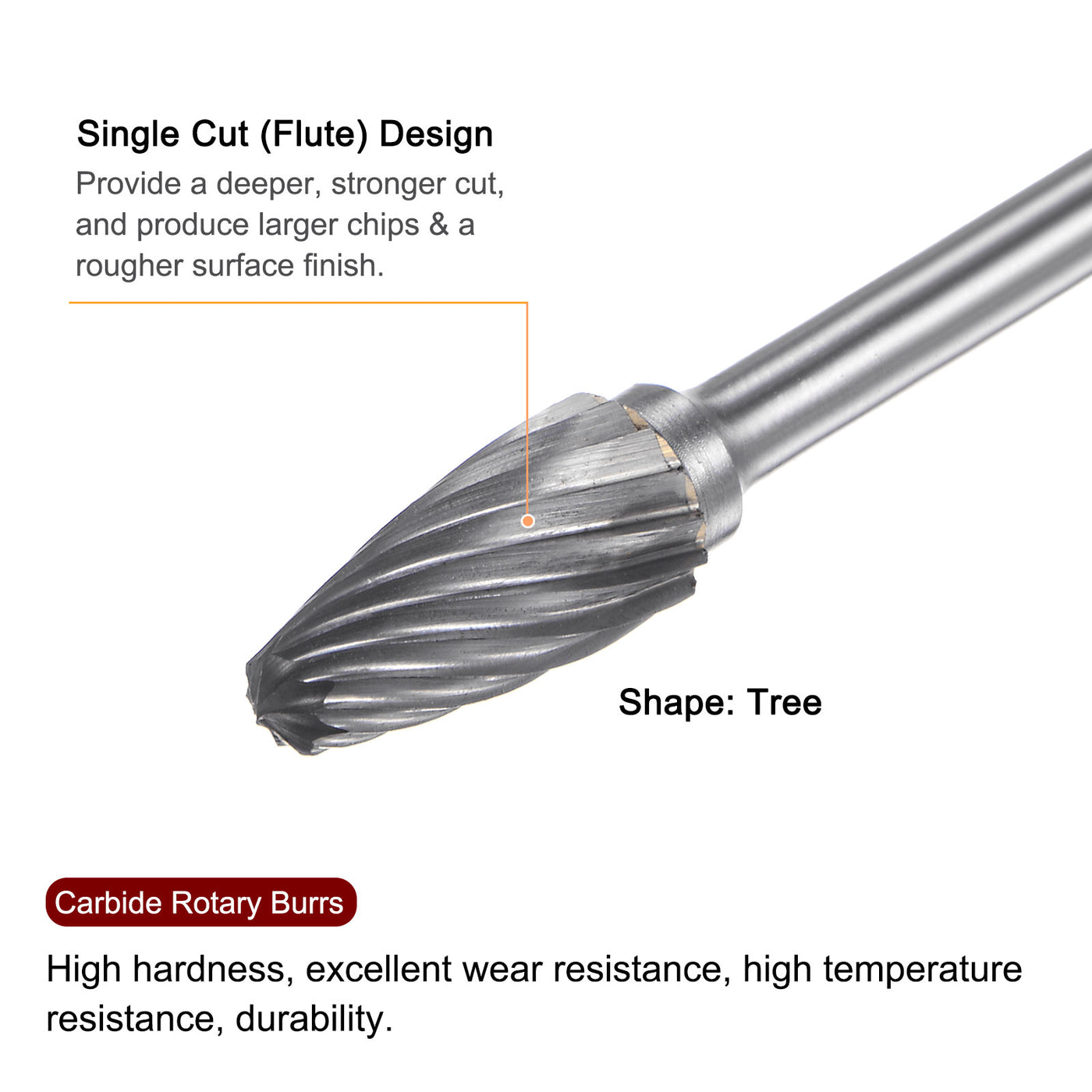 Harfington 10pcs 1/4" (6mm) Head 1/8" (3mm) Shank F-Shape Single Cut Carbide Rotary Burrs