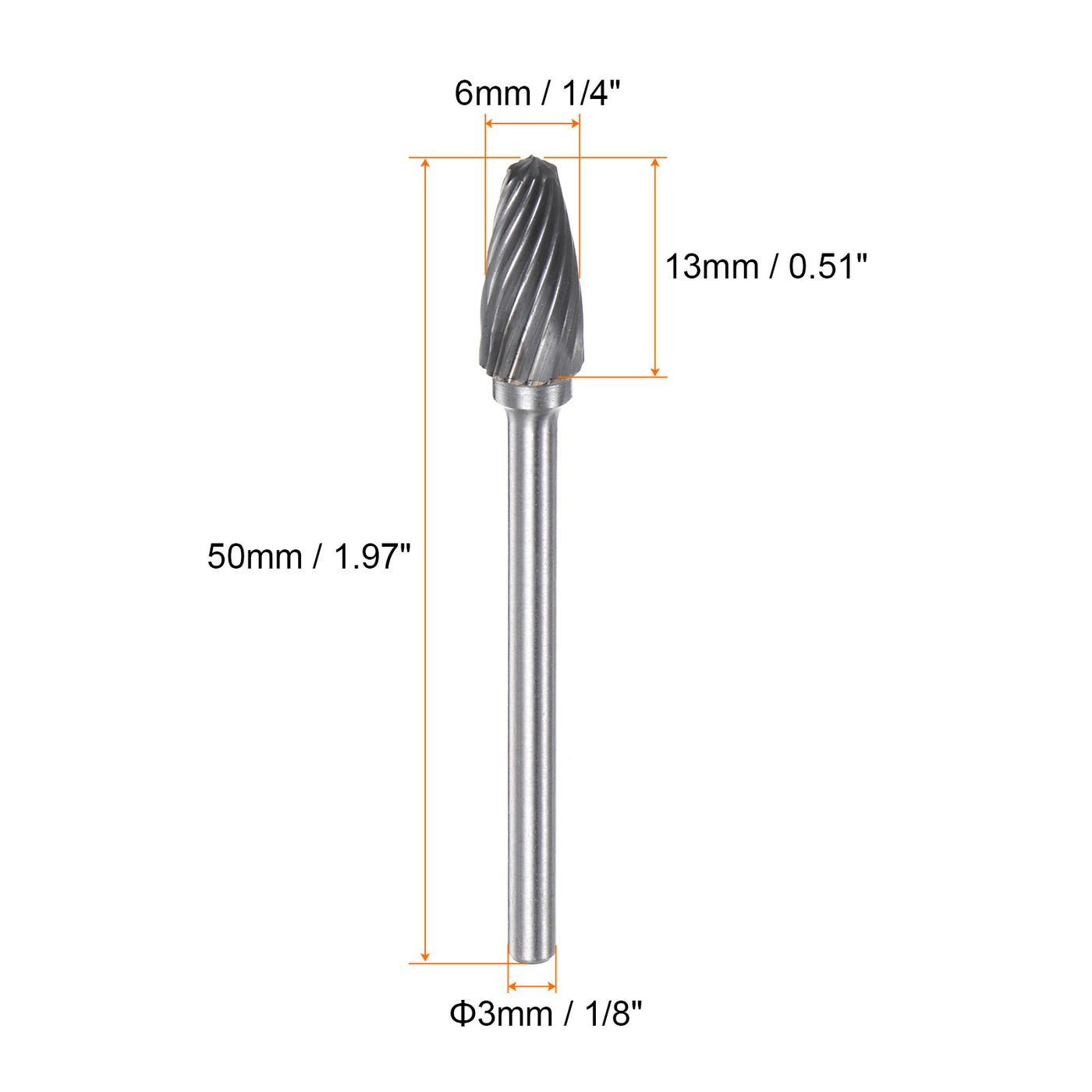 Harfington 5pcs 1/4" (6mm) Head 1/8" (3mm) Shank F-Shape Single Cut Carbide Rotary Burrs