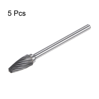 Harfington 5pcs 1/4" (6mm) Head 1/8" (3mm) Shank F-Shape Single Cut Carbide Rotary Burrs