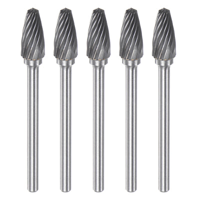 Harfington 5pcs 1/4" (6mm) Head 1/8" (3mm) Shank F-Shape Single Cut Carbide Rotary Burrs