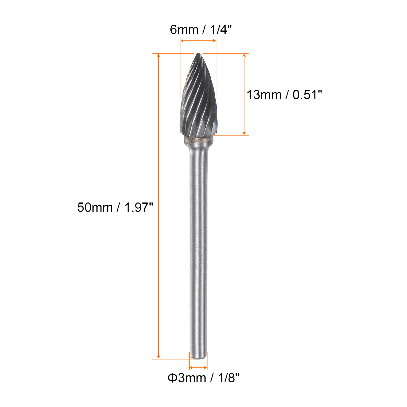 Harfington 10pcs 1/4" (6mm) Head 1/8" (3mm) Shank G-Shape Single Cut Carbide Rotary Burrs