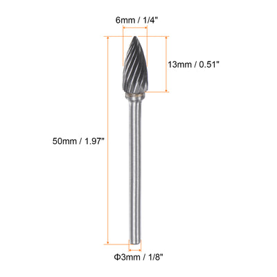 Harfington 10pcs 1/4" (6mm) Head 1/8" (3mm) Shank G-Shape Single Cut Carbide Rotary Burrs