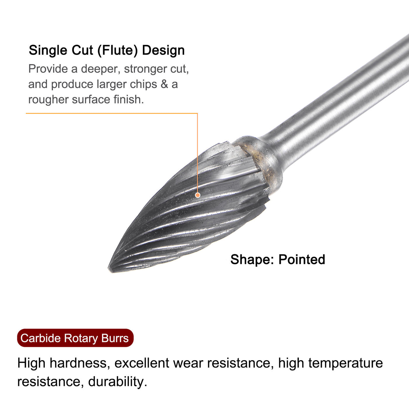 Harfington 10pcs 1/4" (6mm) Head 1/8" (3mm) Shank G-Shape Single Cut Carbide Rotary Burrs