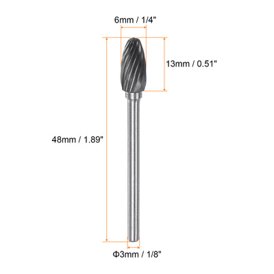 Harfington 10pcs 1/4" (6mm) Head 1/8" (3mm) Shank H-Shape Single Cut Carbide Rotary Burrs