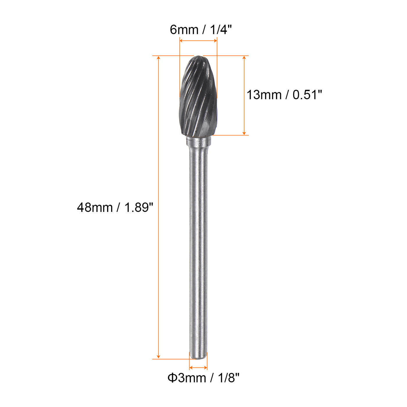 Harfington 5pcs 1/4" (6mm) Head 1/8" (3mm) Shank H-Shape Single Cut Carbide Rotary Burrs