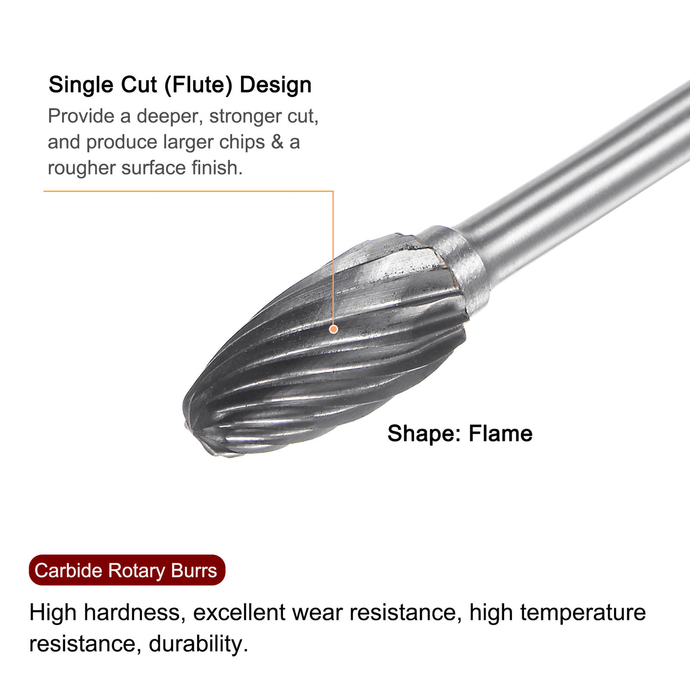 Harfington 5pcs 1/4" (6mm) Head 1/8" (3mm) Shank H-Shape Single Cut Carbide Rotary Burrs