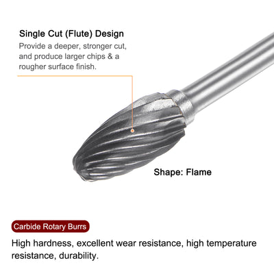 Harfington 5pcs 1/4" (6mm) Head 1/8" (3mm) Shank H-Shape Single Cut Carbide Rotary Burrs