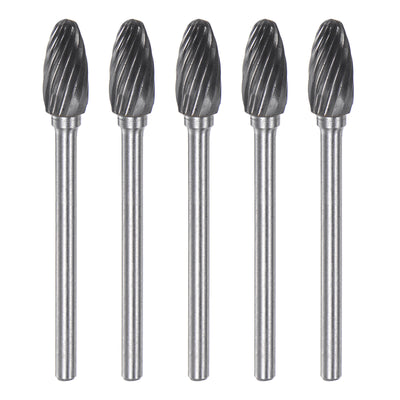 Harfington 5pcs 1/4" (6mm) Head 1/8" (3mm) Shank H-Shape Single Cut Carbide Rotary Burrs