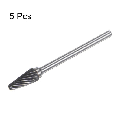 Harfington 5pcs 1/4" (6mm) Head 1/8" (3mm) Shank L-Shape Single Cut Carbide Rotary Burrs