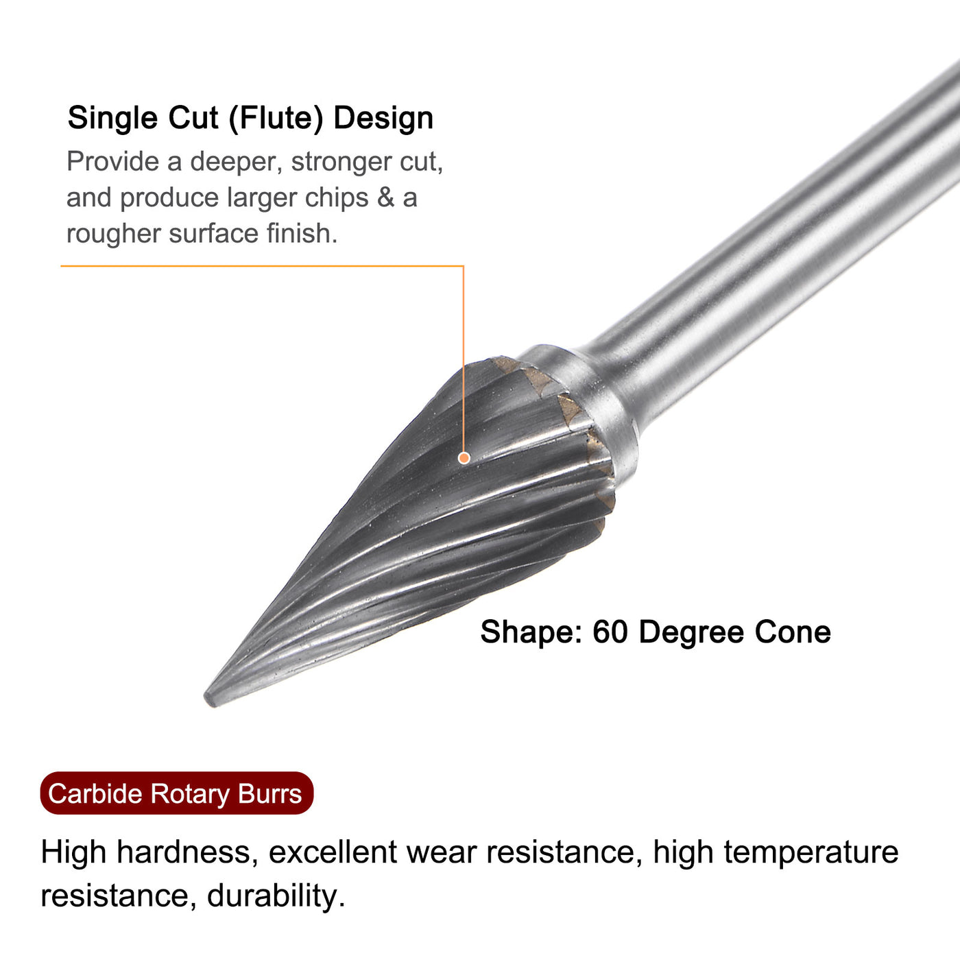 Harfington 10pcs 1/4" (6mm) Head 1/8" (3mm) Shank M-Shape Single Cut Carbide Rotary Burrs