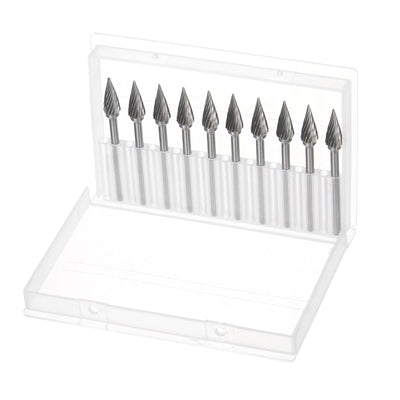 Harfington 10pcs 1/4" (6mm) Head 1/8" (3mm) Shank M-Shape Single Cut Carbide Rotary Burrs