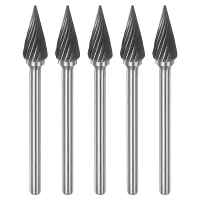 Harfington 5pcs 1/4" (6mm) Head 1/8" (3mm) Shank M-Shape Single Cut Carbide Rotary Burrs