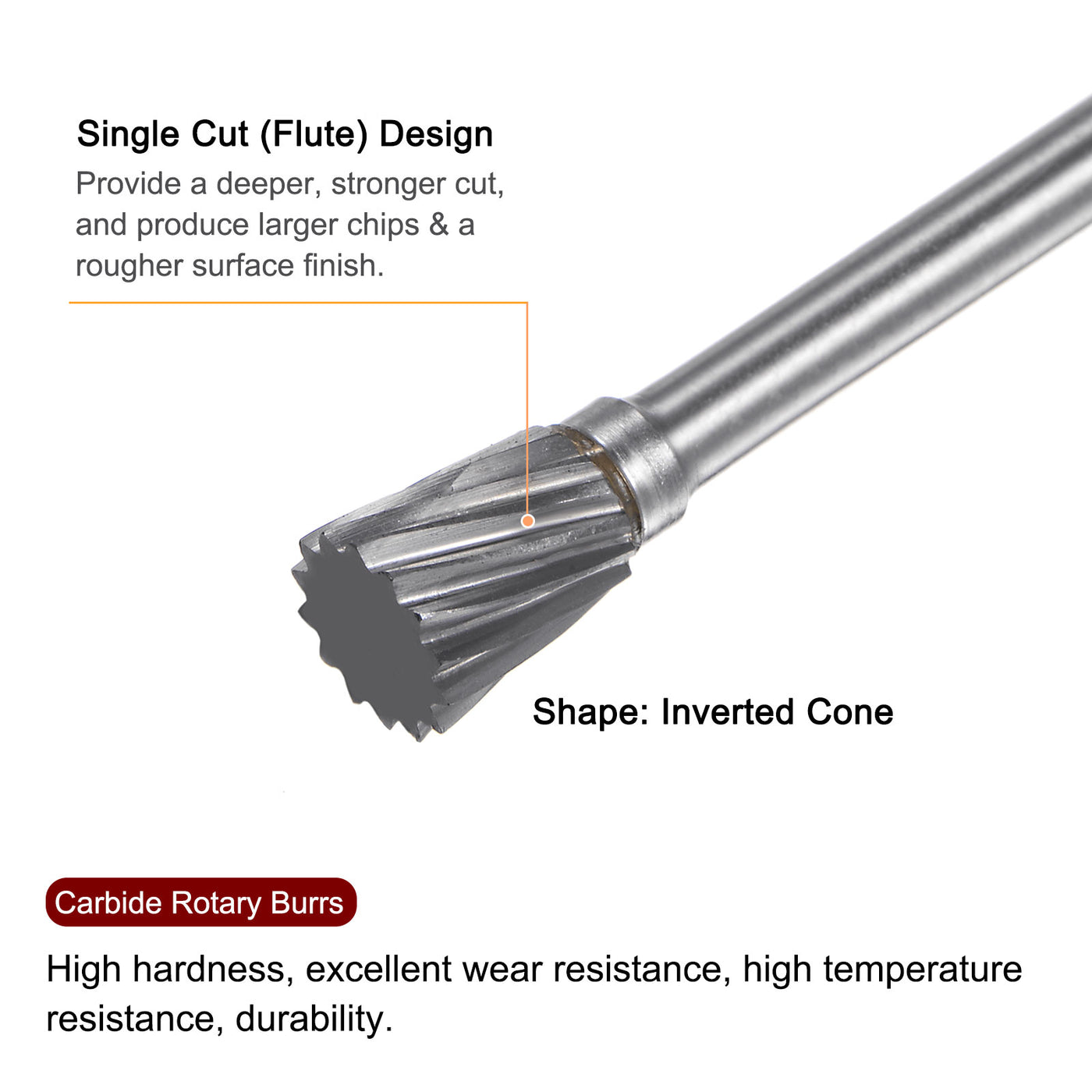 Harfington 10pcs 1/4" (6mm) Head 1/8" (3mm) Shank N-Shape Single Cut Carbide Rotary Burrs