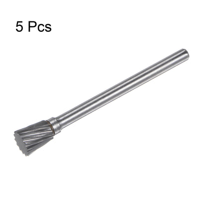 Harfington 5pcs 1/4" (6mm) Head 1/8" (3mm) Shank N-Shape Single Cut Carbide Rotary Burrs