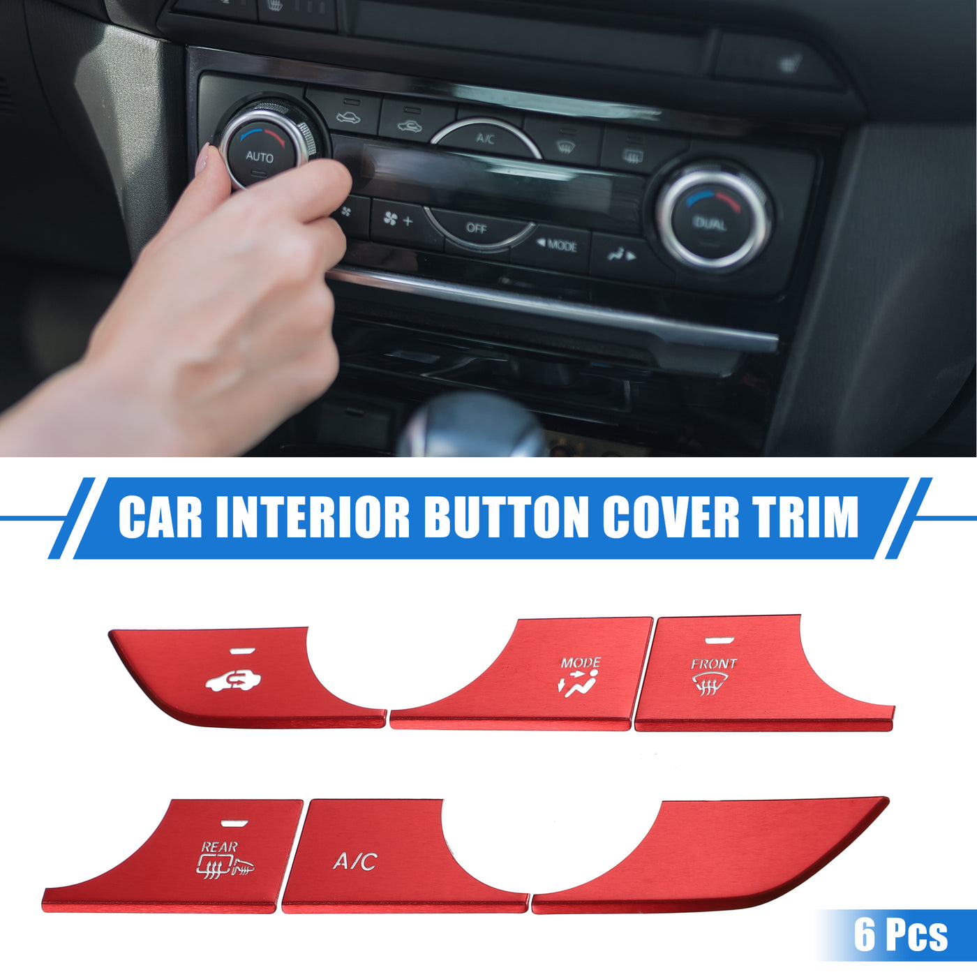 VekAuto 6 Pcs Car Interior Dashboard AC Panel Switch Button Cover Decor Trim Compatible for Honda CR-V 2023, Durable Aluminum Alloy Red