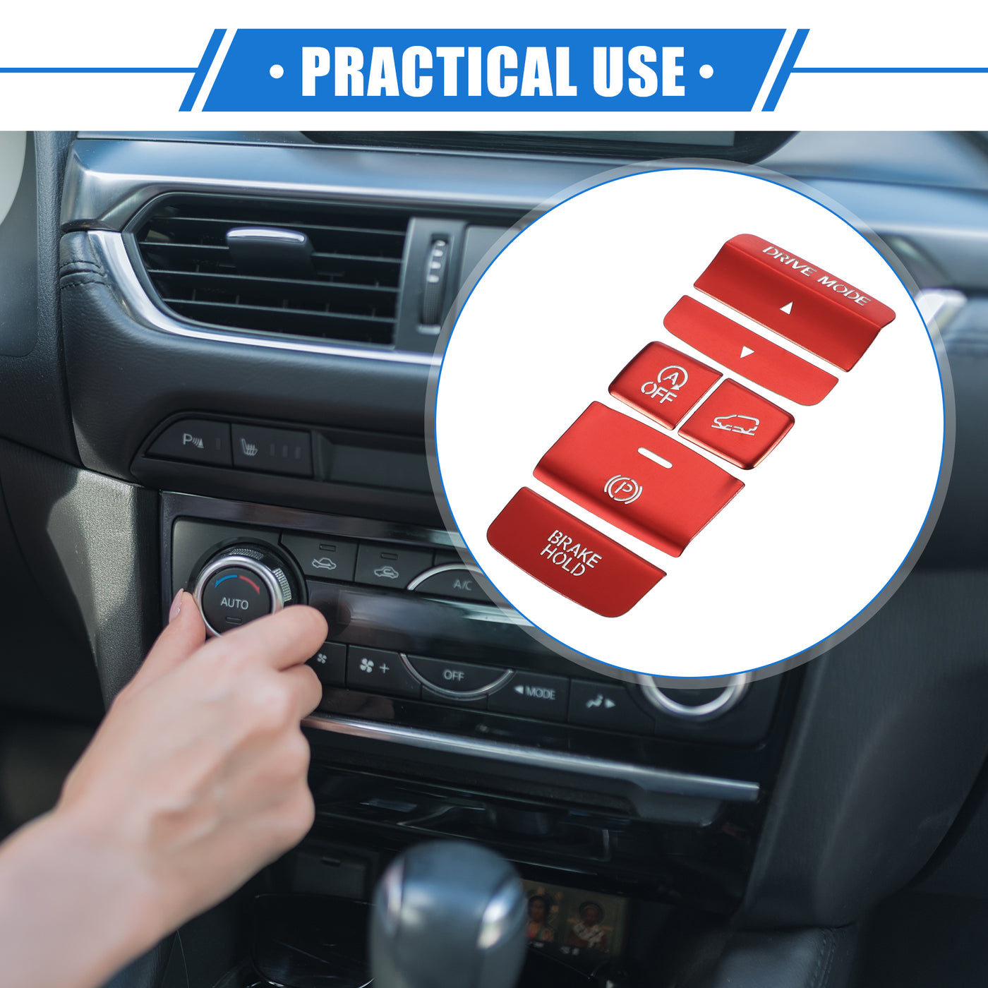 VekAuto 6 Pcs Car Center Console Electronic Handbrake Drive Mode Switch Button Cover Trim Compatible for Honda CR-V 2023, Durable Aluminum Alloy Red