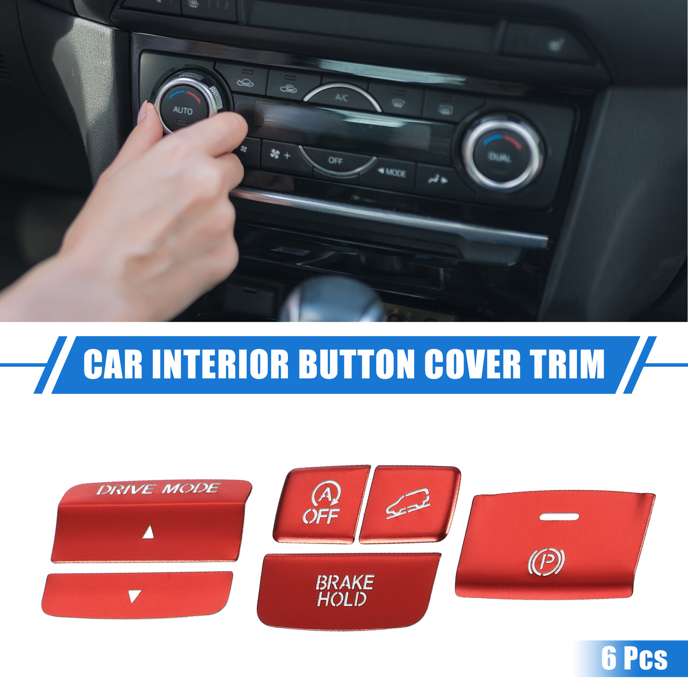 VekAuto 6 Pcs Car Center Console Electronic Handbrake Drive Mode Switch Button Cover Trim Compatible for Honda CR-V 2023, Durable Aluminum Alloy Red