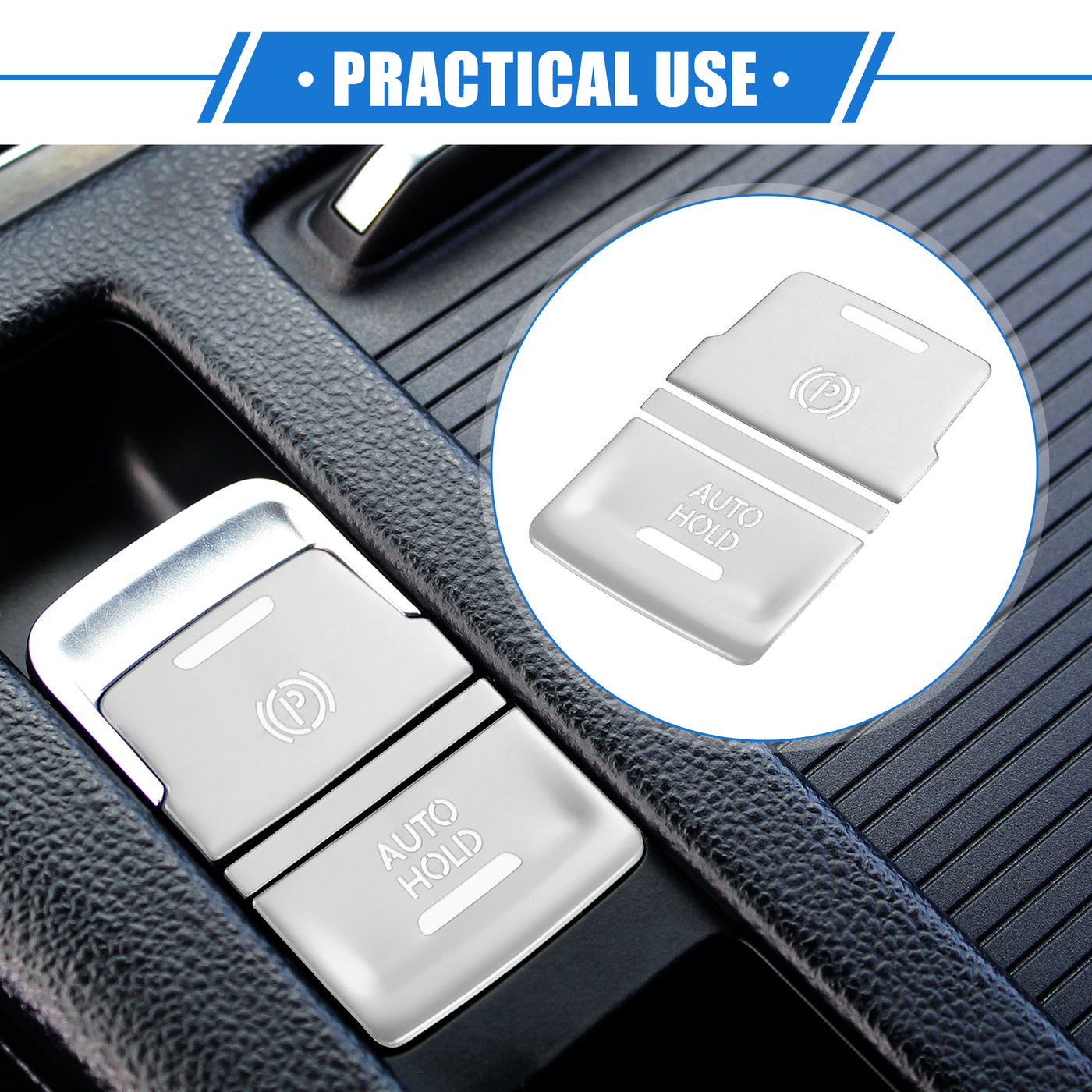 VekAuto 3 Pcs Car Center Console Electronic Handbrake Switch Button Cover Trim Compatible for VW Arteon CC 2019-2023, Durable Aluminum Alloy Silver Tone