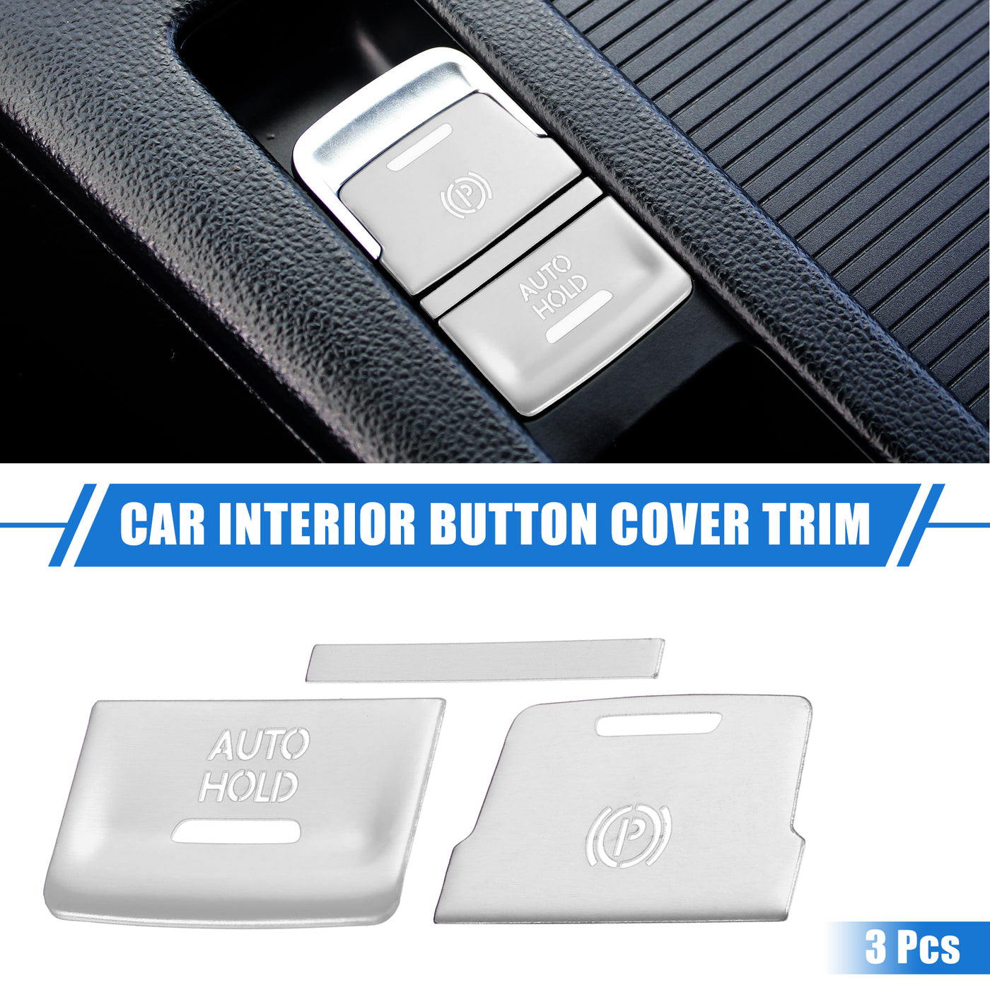 VekAuto 3 Pcs Car Center Console Electronic Handbrake Switch Button Cover Trim Compatible for VW Arteon CC 2019-2023, Durable Aluminum Alloy Silver Tone