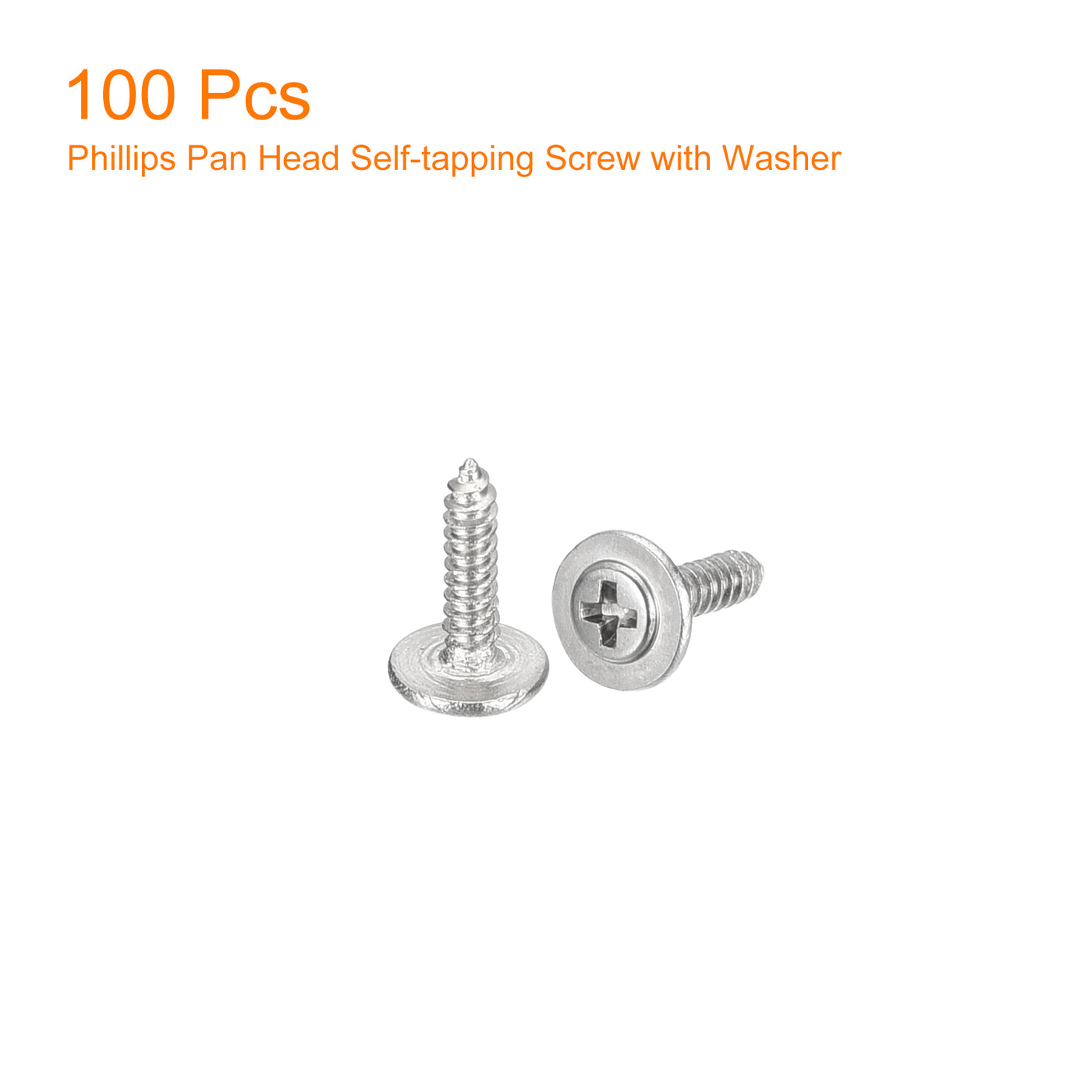 uxcell Uxcell ST1.4x6mm Phillips Pan Head Self-tapping Screw with Washer, 100pcs - 304 Stainless Steel Wood Screw Full Thread (Silver)