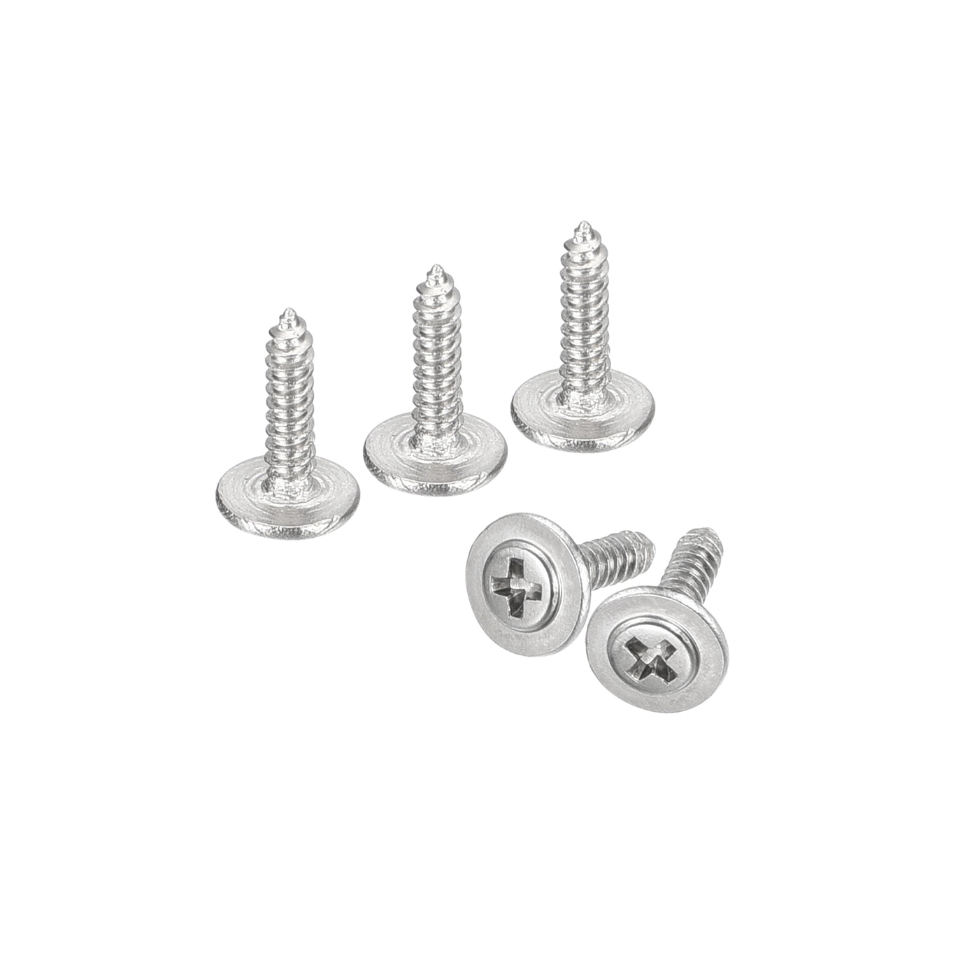 uxcell Uxcell ST1.4x6mm Phillips Pan Head Self-tapping Screw with Washer, 100pcs - 304 Stainless Steel Wood Screw Full Thread (Silver)