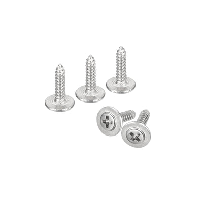 Harfington Uxcell ST1.4x6mm Phillips Pan Head Self-tapping Screw with Washer, 100pcs - 304 Stainless Steel Wood Screw Full Thread (Silver)