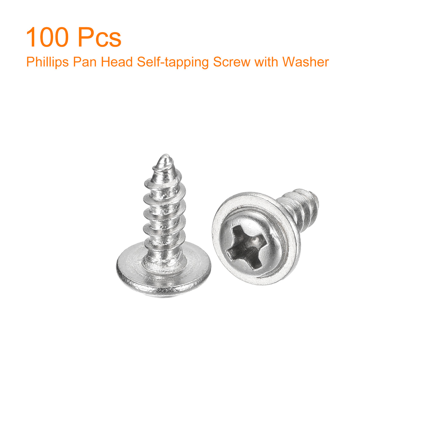 uxcell Uxcell ST3.5x10mm Phillips Pan Head Self-tapping Screw with Washer, 100pcs - 304 Stainless Steel Wood Screw Full Thread (Silver)