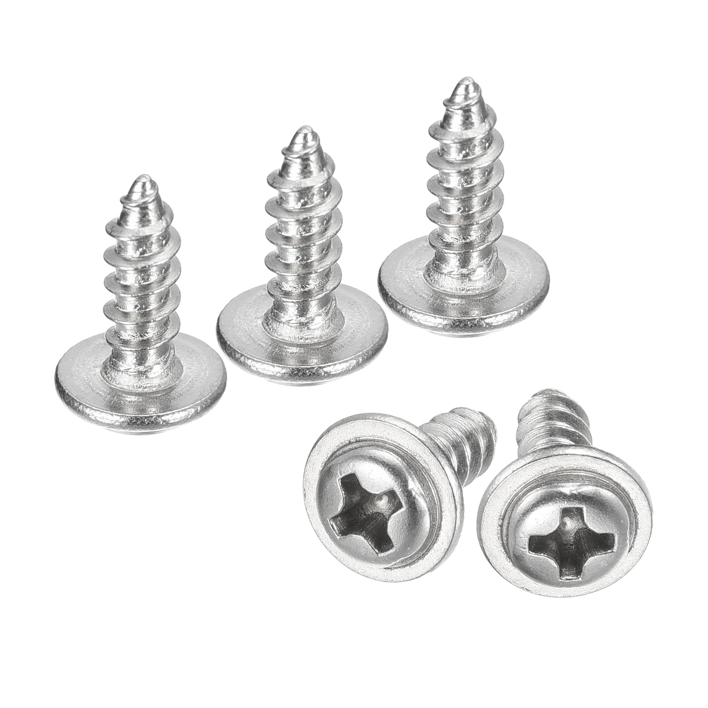 uxcell Uxcell ST3.5x10mm Phillips Pan Head Self-tapping Screw with Washer, 100pcs - 304 Stainless Steel Wood Screw Full Thread (Silver)