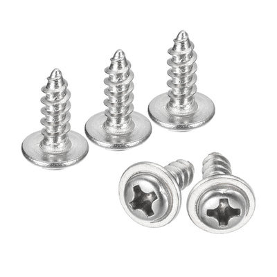 Harfington Uxcell ST3.5x10mm Phillips Pan Head Self-tapping Screw with Washer, 100pcs - 304 Stainless Steel Wood Screw Full Thread (Silver)