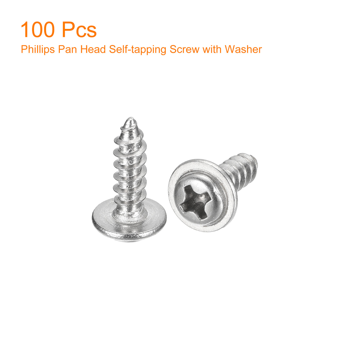 uxcell Uxcell ST3.5x12mm Phillips Pan Head Self-tapping Screw with Washer, 100pcs - 304 Stainless Steel Wood Screw Full Thread (Silver)