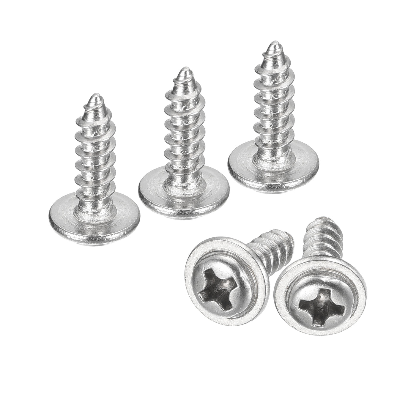 uxcell Uxcell ST3.5x12mm Phillips Pan Head Self-tapping Screw with Washer, 100pcs - 304 Stainless Steel Wood Screw Full Thread (Silver)