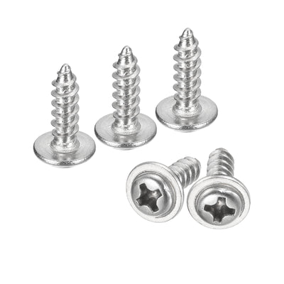 Harfington Uxcell ST3.5x12mm Phillips Pan Head Self-tapping Screw with Washer, 100pcs - 304 Stainless Steel Wood Screw Full Thread (Silver)