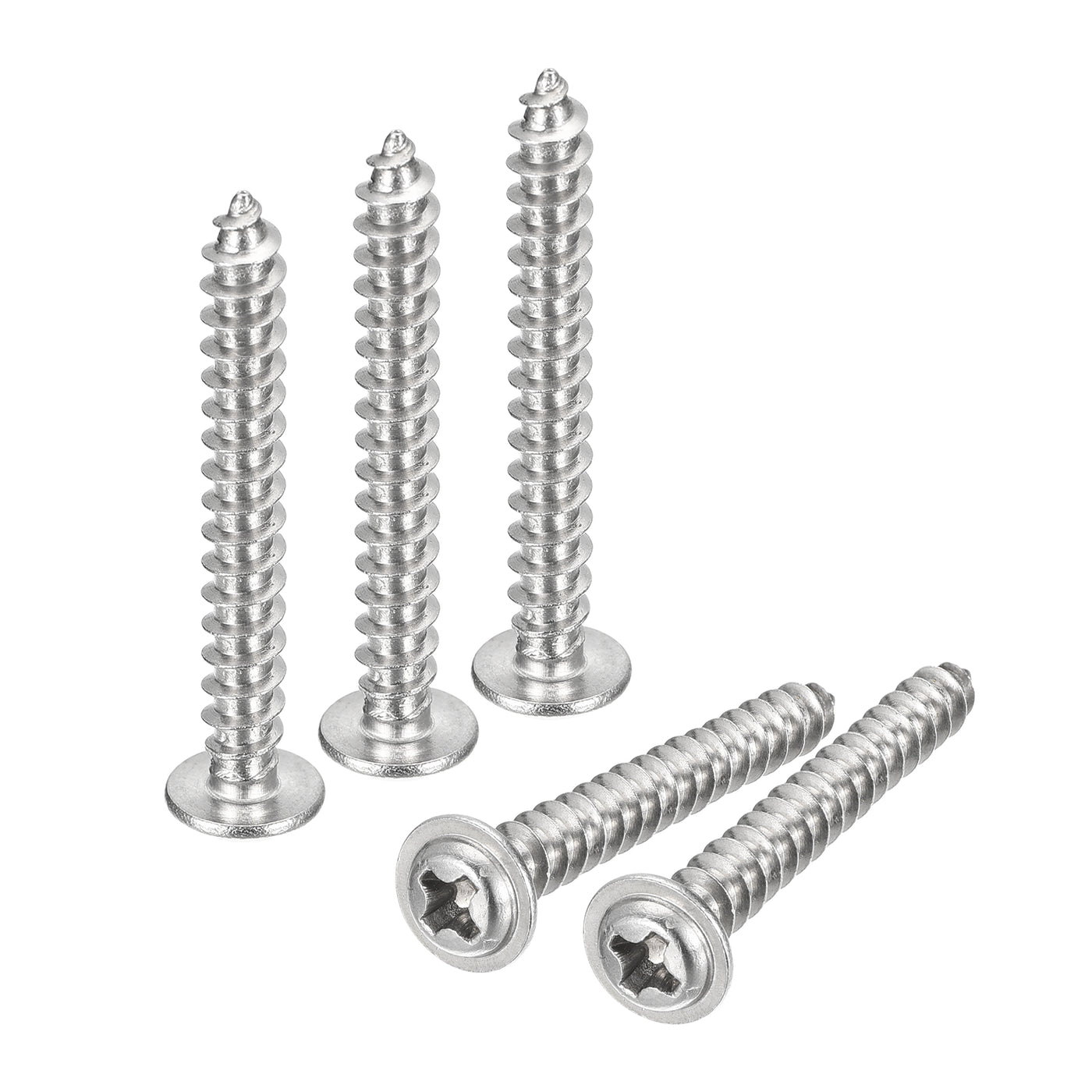 uxcell Uxcell ST4x30mm Phillips Pan Head Self-tapping Screw with Washer, 100pcs - 304 Stainless Steel Wood Screw Full Thread (Silver)