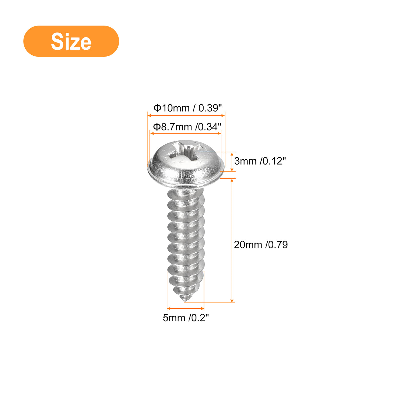 uxcell Uxcell ST5x20mm Phillips Pan Head Self-tapping Screw with Washer, 50pcs - 304 Stainless Steel Wood Screw Full Thread (Silver)