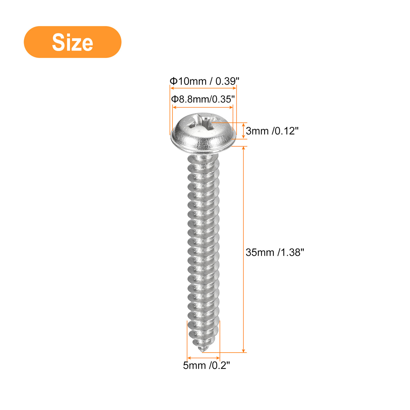 uxcell Uxcell ST5x35mm Phillips Pan Head Self-tapping Screw with Washer, 50pcs - 304 Stainless Steel Wood Screw Full Thread (Silver)