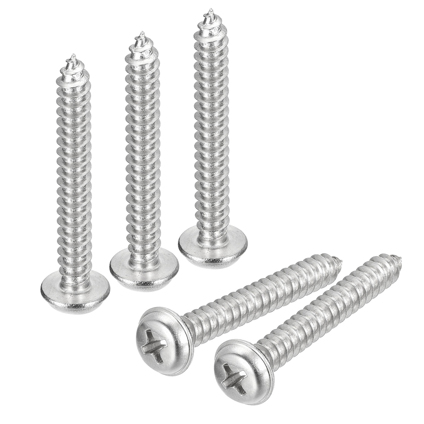 uxcell Uxcell ST5x35mm Phillips Pan Head Self-tapping Screw with Washer, 50pcs - 304 Stainless Steel Wood Screw Full Thread (Silver)