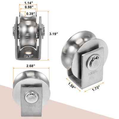 Harfington 2pcs 2.7" U-Groove Wheel Sliding Gate Caster for Inverted 0.98" U-Track, Silver