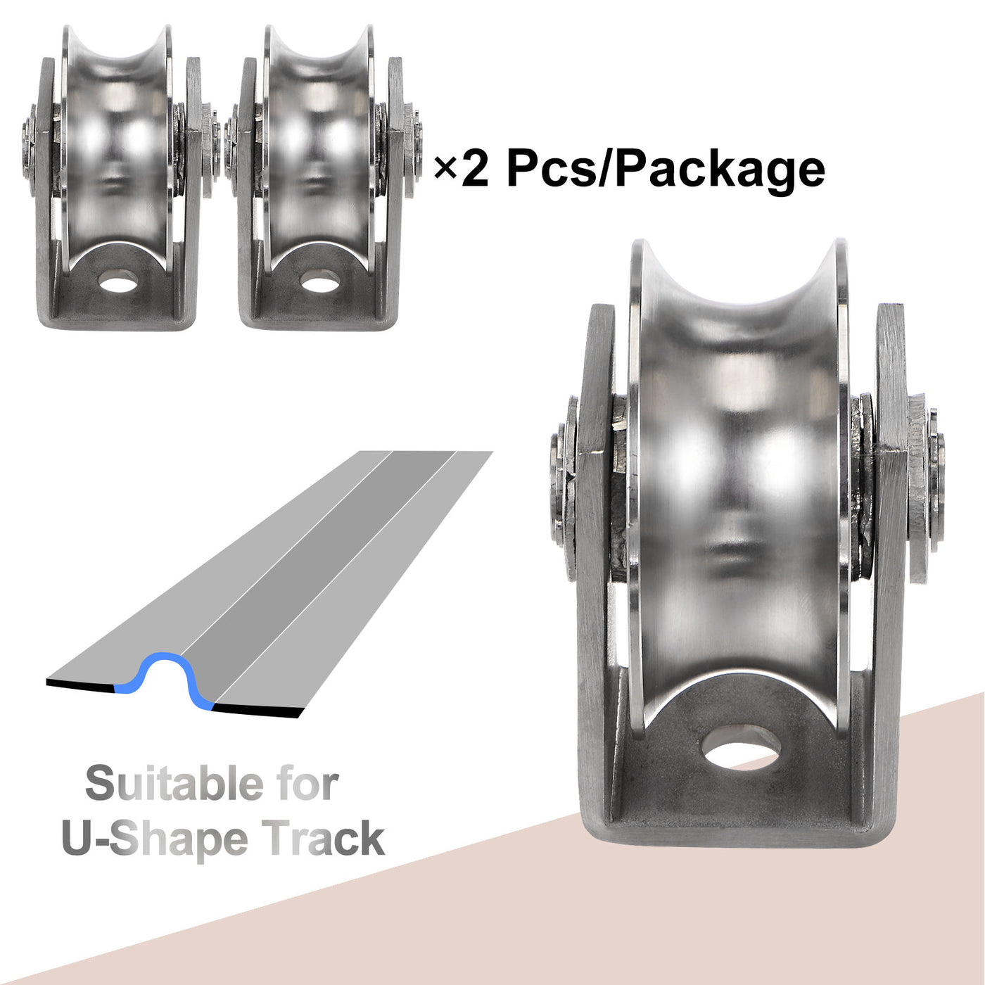 Harfington 2pcs 2.7" U-Groove Wheel Sliding Gate Caster for Inverted 0.98" U-Track, Silver