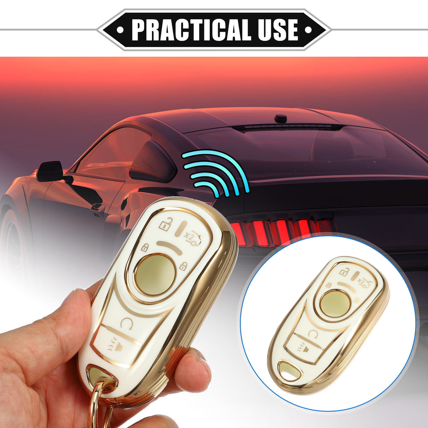 VekAuto 6 Button Key Fob Shell Cover Case Compatible for Buick Encore Enclave, Flexible TPU White Smart Keyless Entry Key Fob Protector with Keychain