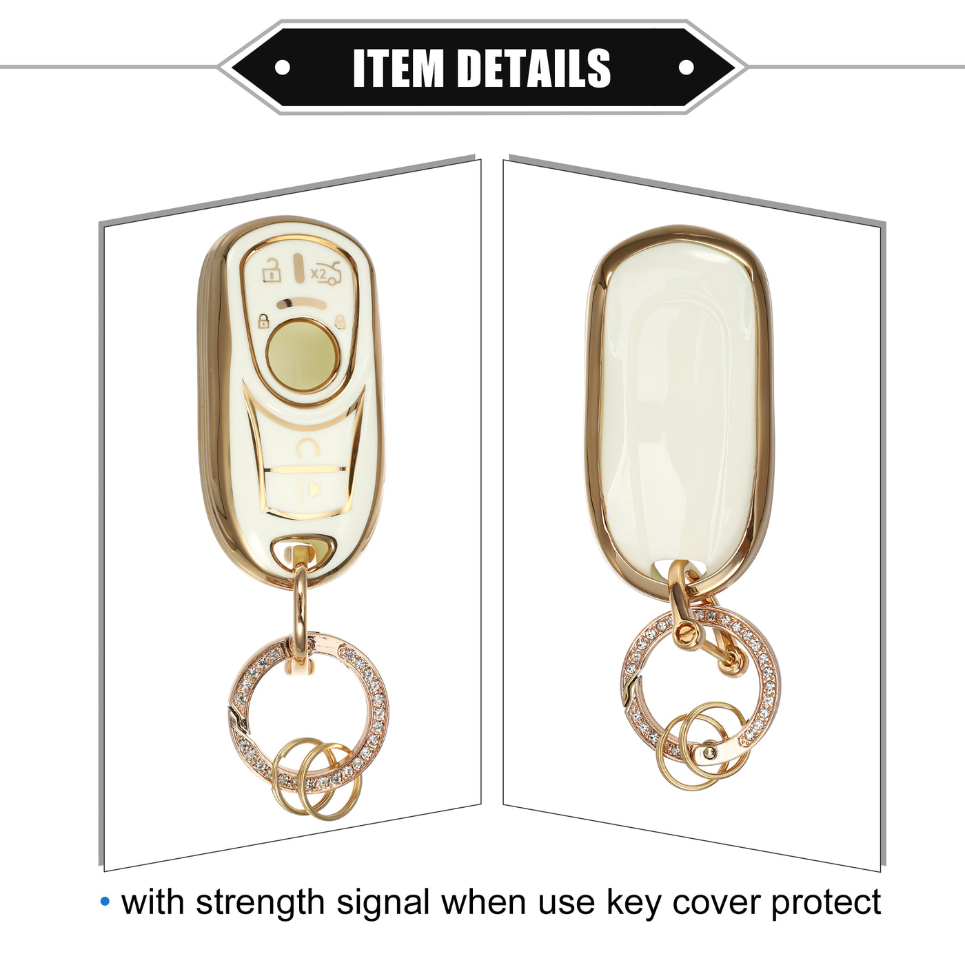 VekAuto 6 Button Key Fob Shell Cover Case Compatible for Buick Encore Enclave, Flexible TPU White Smart Keyless Entry Key Fob Protector with Keychain