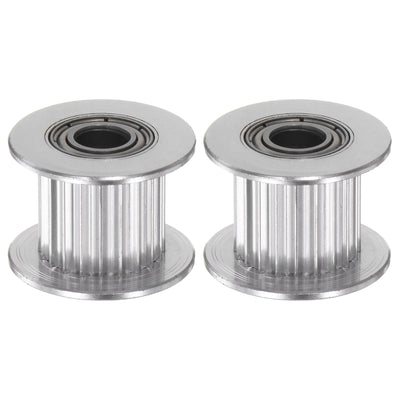 Harfington 2pcs 2GT Idler Pulley 20 Teeth 5mm Bore 18mm Dia. 10mm Width Belt, Silver Tone