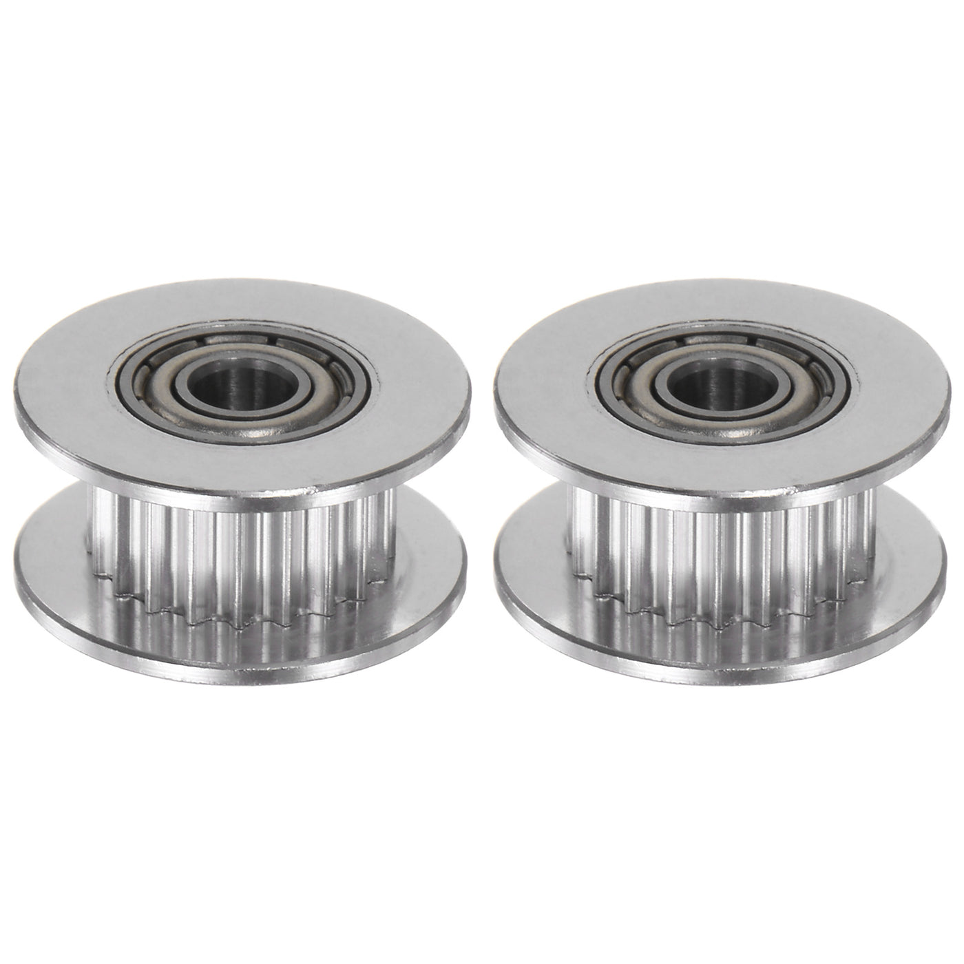 Harfington 2pcs 2GT Idler Pulley 20 Teeth 4mm Bore 18mm Dia. 6mm Width Belt, Silver Tone